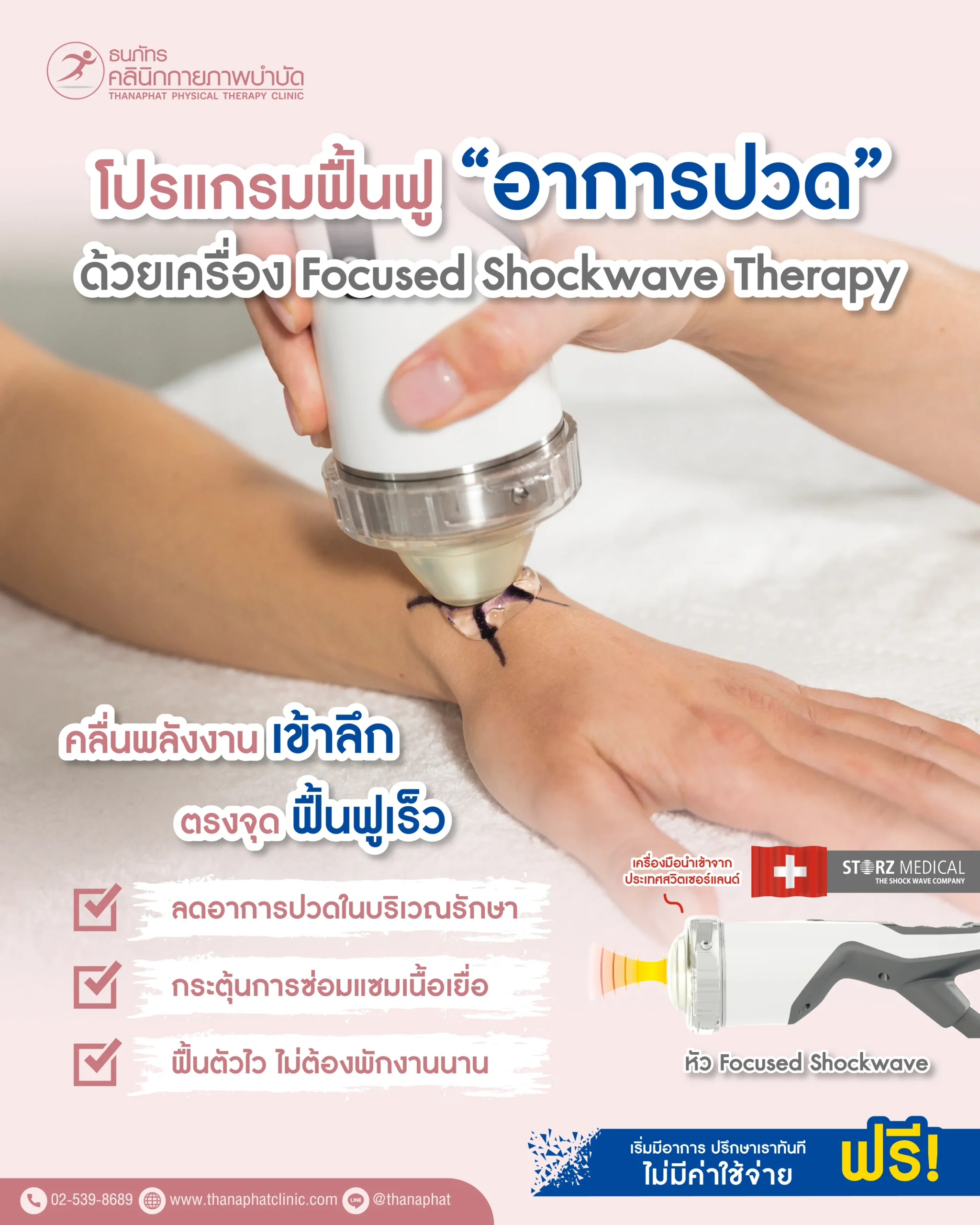 คลินิกกายภาพบำบัด ช่วยลดอาการปวด ด้วย Shockwave Therapy